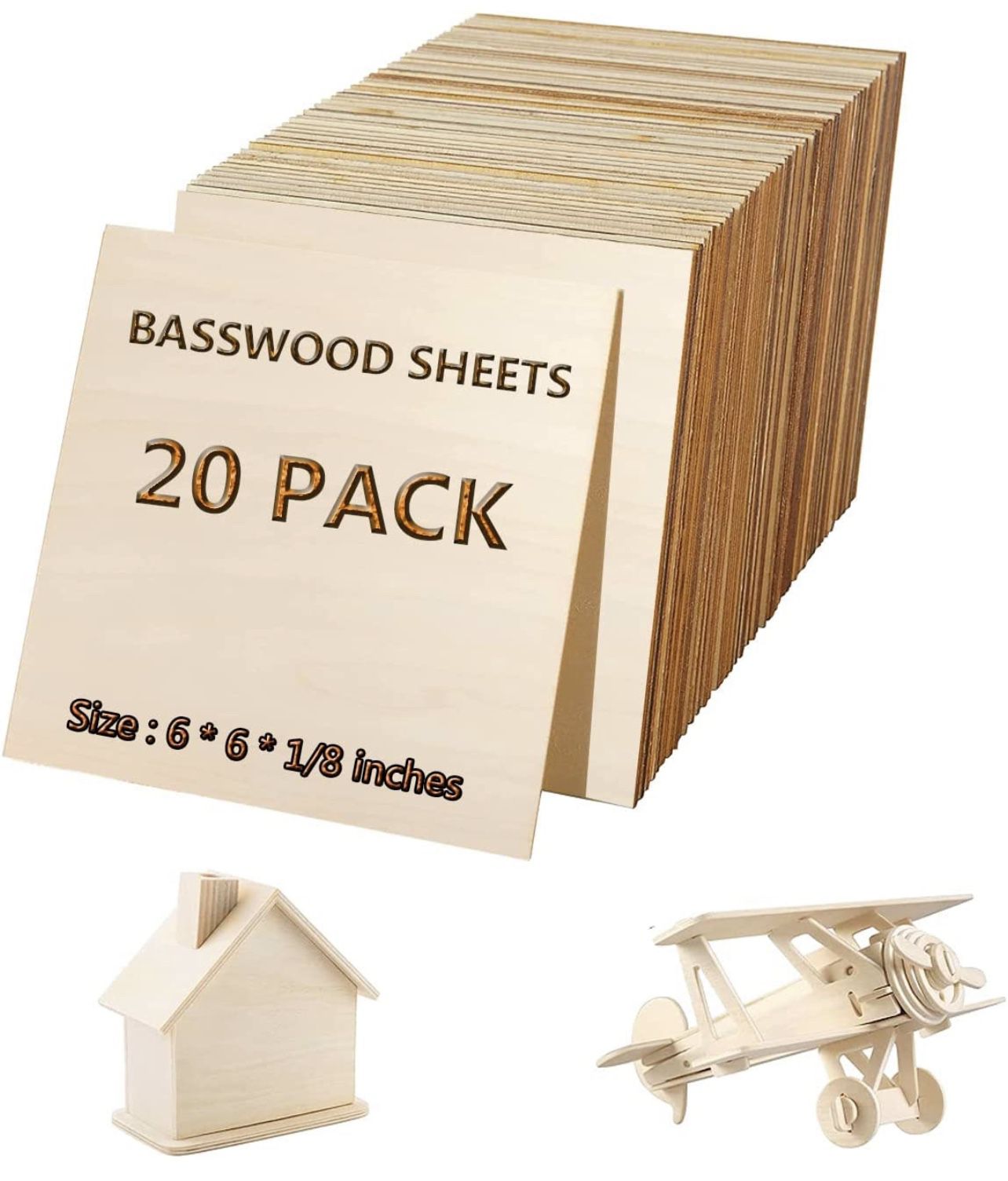 Basswood Sheets ，Unfinished Wood Pieces 20Pcs 6 x 6 x 1/8 Inch，Plywood  Board for Crafts for DIY Projects, Drawing, Painting, Laser, Wood Burning,  Scho for Sale in Queens, NY - OfferUp