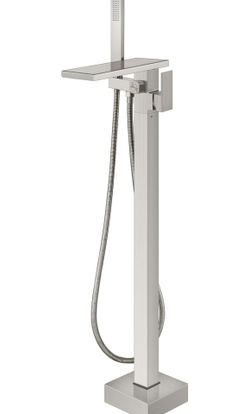 Aolemi Freestanding Bathtub Faucet Floor Mount Tub Filler with Handheld Spray Single Handle Free Standing Bathroom Faucets Swivel Flat Waterfall Spout