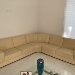 sectional Italian sofa leather Cream Color
