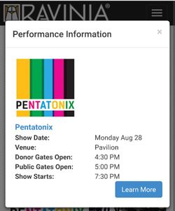 3 lawn seats for Pentatonix concert at Ravinia