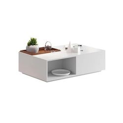 Rectangular Storage Coffee Table with Drawer and Removable Tray Top White and Walnut 