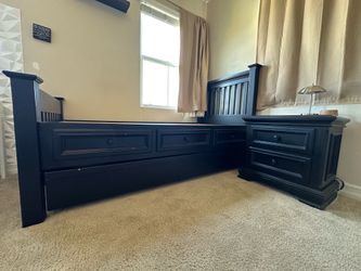 Twin Captain’s Bed Frame with Twin Trundle & Pull Out Drawers  (Matching Nightstand Also Available)
