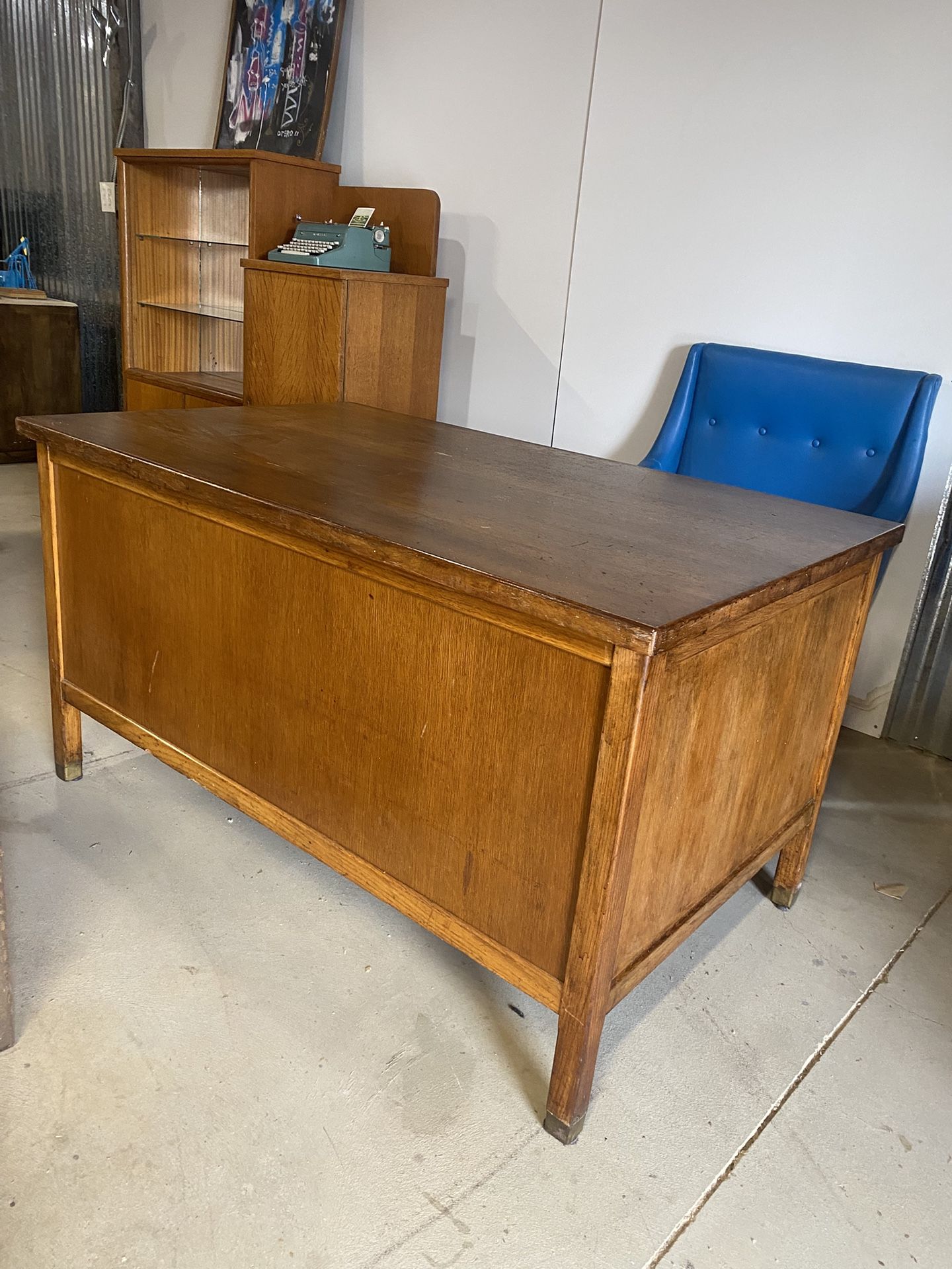 Mid Century  Solid Oak Detectives Desk