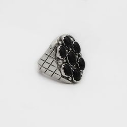 Native American Navajo Onyx Cluster Sterling Silver Ring
