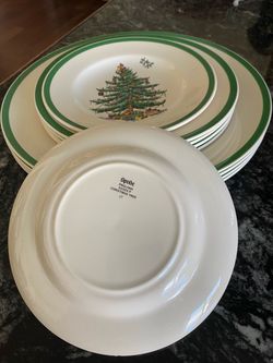 Vintage Spode England Christmas Tree Plate Set - 10 Varied Pieces