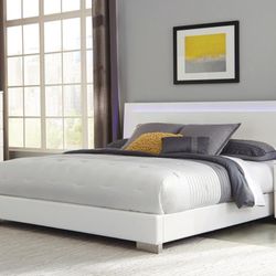 Queen Panel Bed with LED Lighting Glossy White- Shop Now Pay Later- No Credit Needed. 