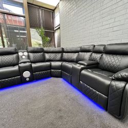 😍🔥 Brand New Premium Leather Power Recliner Sofa With LED Lights | BT Speakers | Charging Ports | Cup Holders | Storage Console • Pay After 🚚 