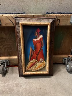 Tall Framed Canvas Art — Woman in Red & Baskets — 12 x 20