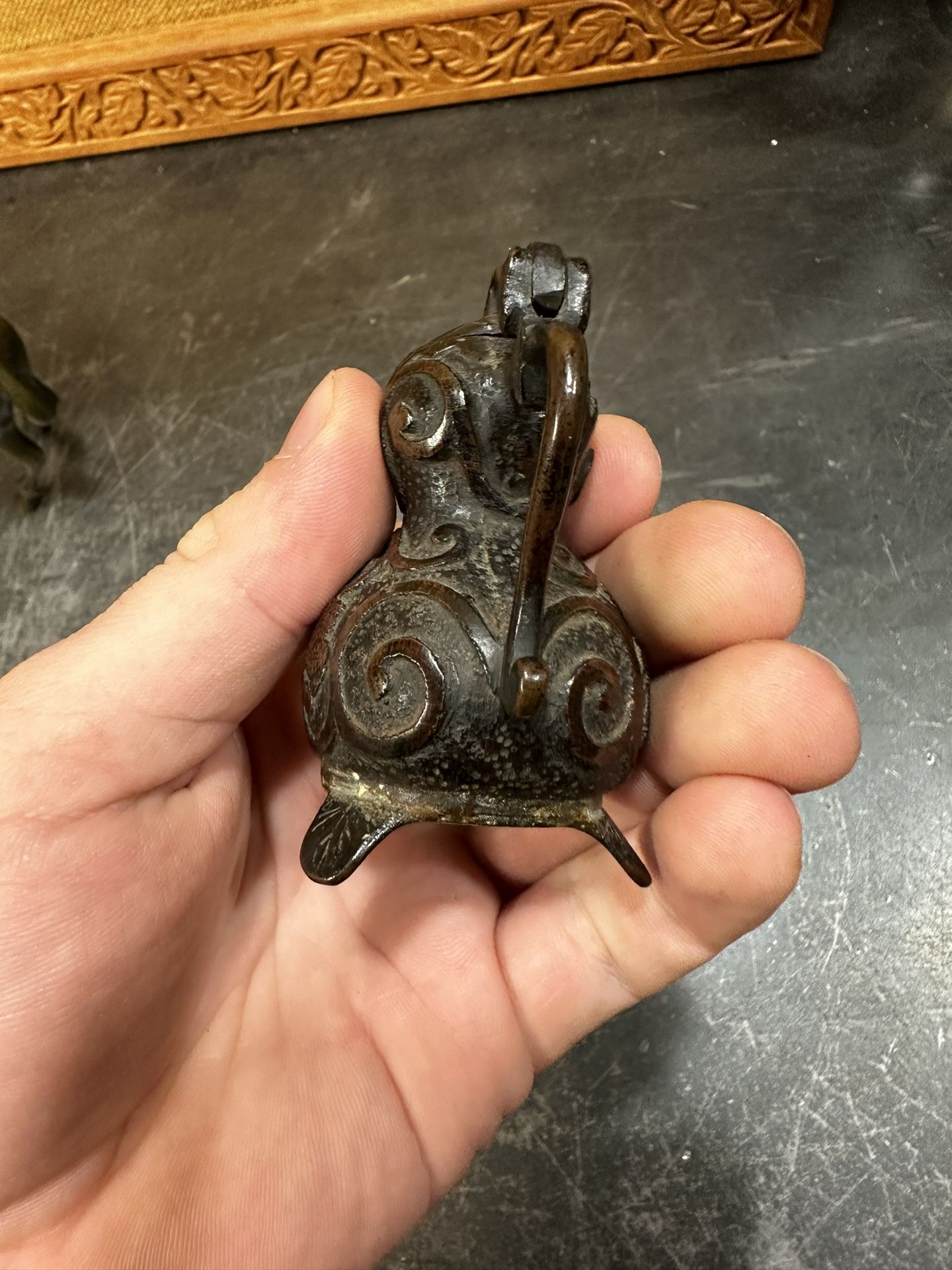 Chinese Republic miniature Teapot bronze water dropper Scholar Gourd Garlic Head