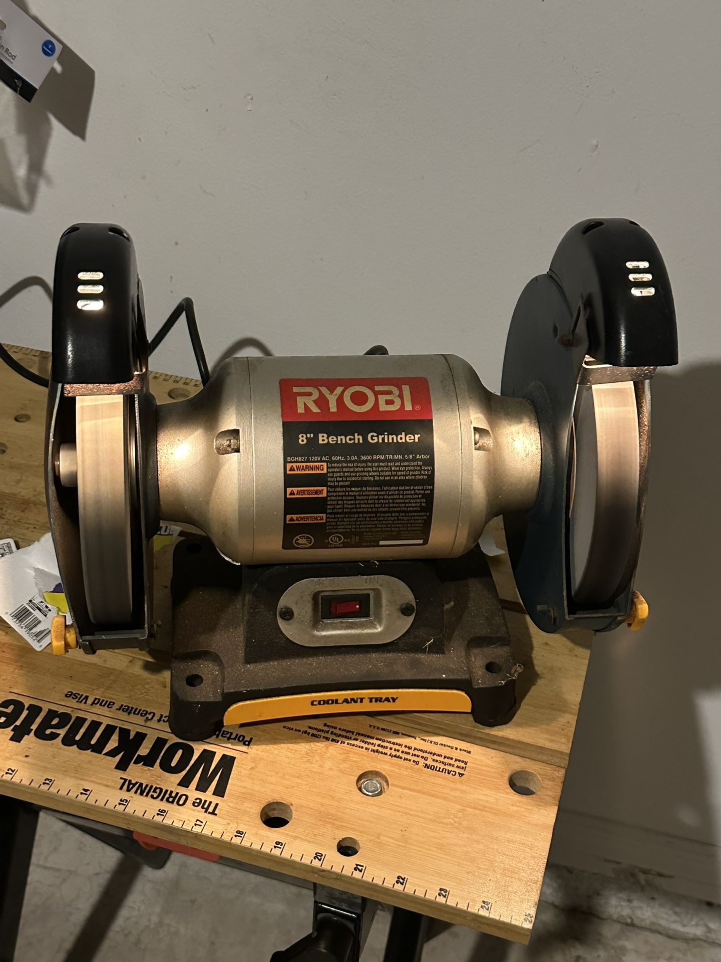 Ryobi (Model: BGH827) 8" Bench Grinder (120V 60Hz 3.0A 3600 RPM 5/8" Arbor)
