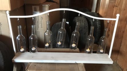 20 in. H White Metal Hanging Bottle Decorative Candle Lantern