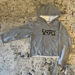 Women’s Vans Gray Embroidered Floral Raw Hem Cut Hoodie Size Medium M