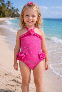 Gymboree Girls Pink Starfish One Piece Swimsuit Size 4T NWT UPF 50+ Ruffle Halte
