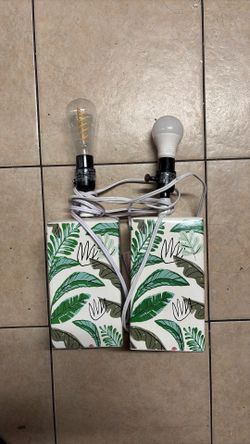 Target Set of 2 Leaf Pattern Table Lamps White/Green Corded On/Off 120V