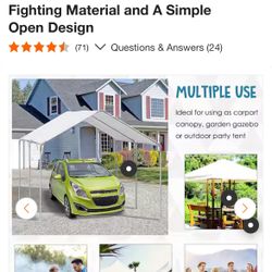 Outsunny 10 ft. x 20 ft. Heavy-Duty Carport Canopy with Water/UV Fighting Material and A Simple Open Design