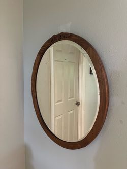 Vintage Oak Oval Mirror