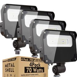 bulbeats 4 Pack 70W LED Flood Light Outdoor with Base, 10500LM Eqv.250W Flood Security Light, 5000K Knuckle Mount, IP65 Waterproof Outdoor Lighting fo