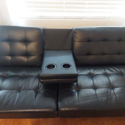 Faux Black Leather Futon Couch