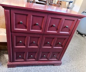 Read solid wood accent cabinet with large drawer