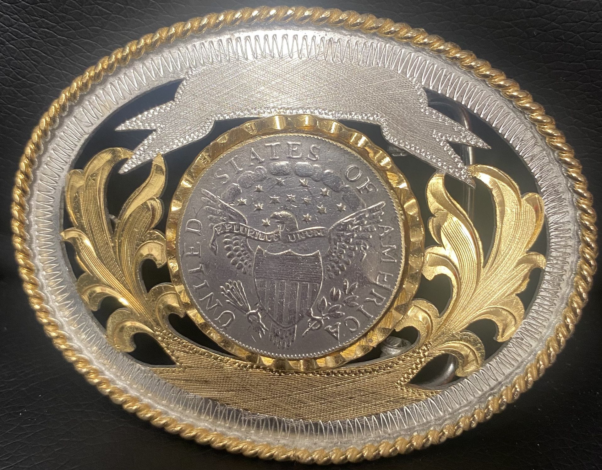 Vintage replica spread wing American eagle one dollar coin belt buckle