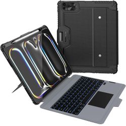 iPad Pro 13 inch (M4) Case with Detachable Keyboard, Magic Trackpad, 7 Colors Backlit, Rugged Keyboard Case with Camera Cover for iPad Pro 13” 2024, B