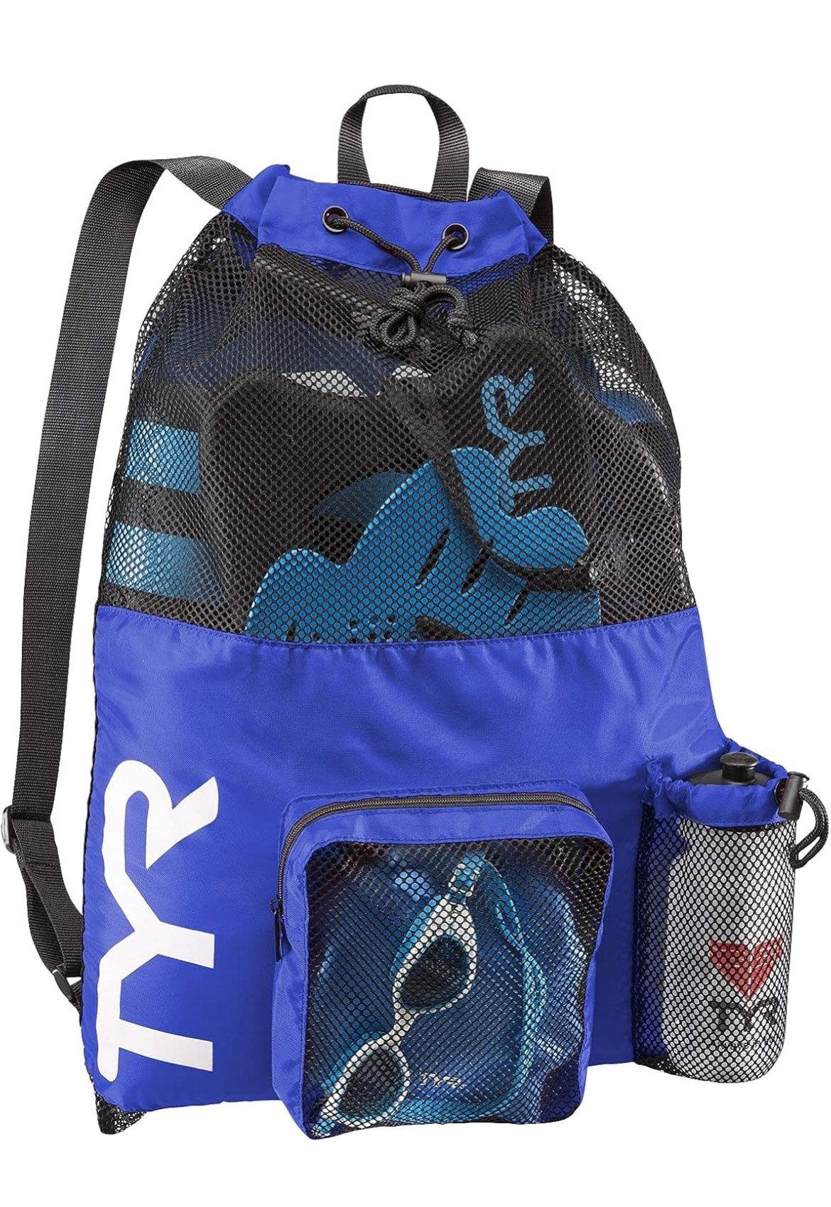 TYR Big Mesh Mummy Backpack for Swim, Gym and Workout Gear, Royal Blue, 40-Liter Capacity