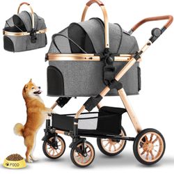 Ingborsa Pet Stroller, Dog Stroller for Medium Small Dog with Storage Basket Foldable Lightweight Dog Carrier Trolley.Basket can be Used Alone.（Gray） 