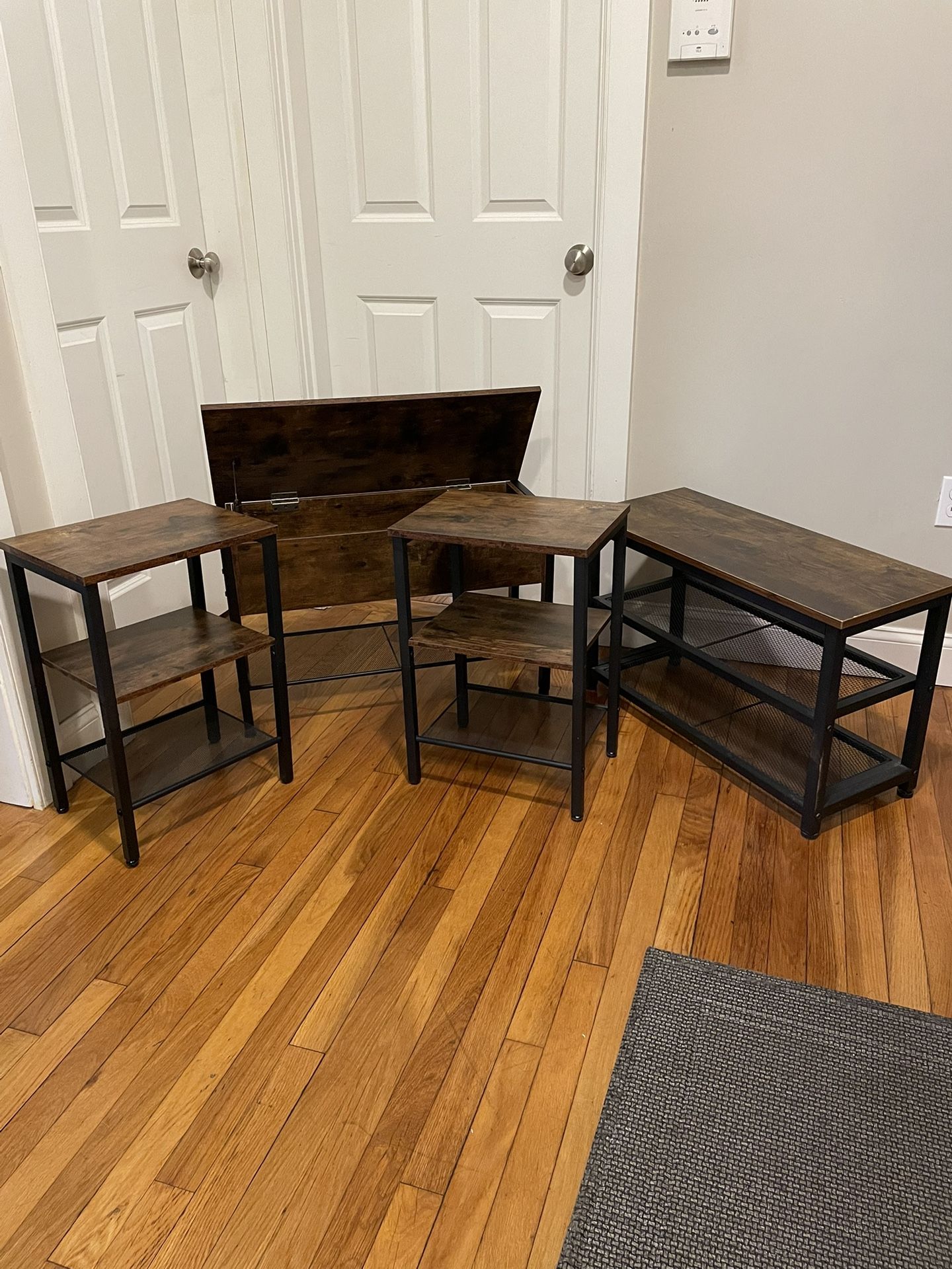 4-Piece Furniture Set – Shoe Rack, Chest & Side Tables – $250
