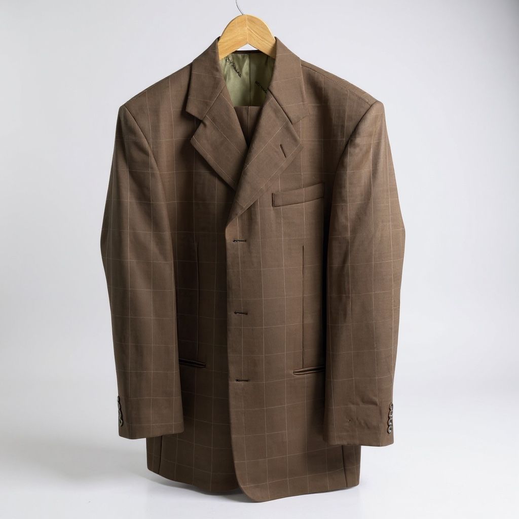 38L Brown Windowpane Pattern Wool Suit Jacket By Stacy Adams
