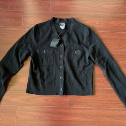 100% Authentic Chanel Uniform Brand New V-Neck Black Sweater Cardigan Minimalism