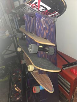 3 skateboards and stand ($160 or best offer)