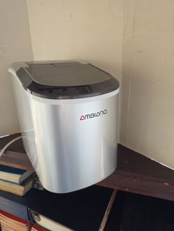 Ambiano portable countertop ice maker with a clear lid and silver control panel.