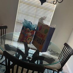 Glass Table With 3 Chairs