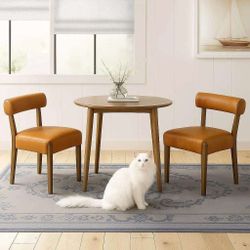 Faux Leather Dining Chairs Set of 2 Upholstered Kitchen & Dining Room Wooden Chairs Mid Century Mode