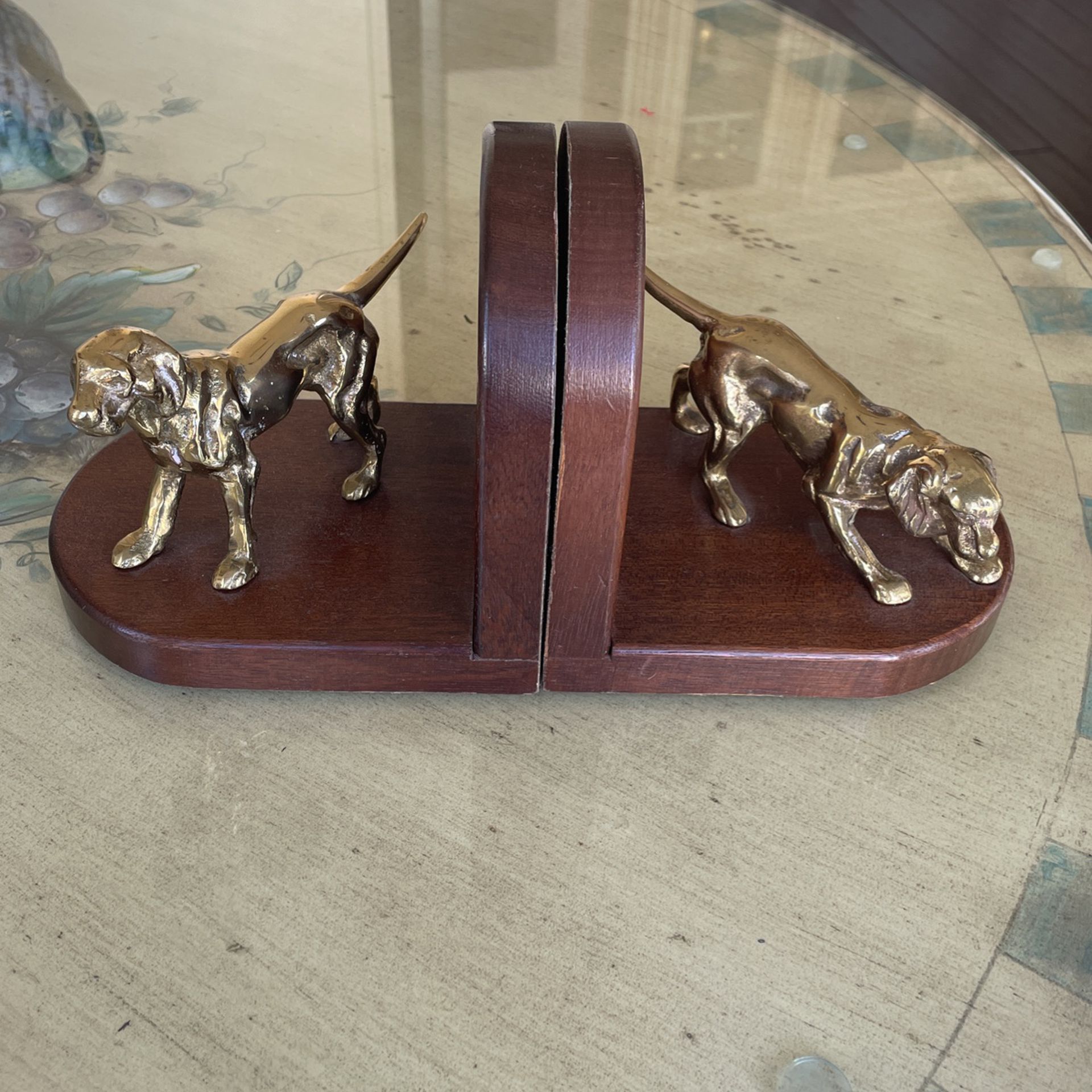 Vintage Pointer Dog Hunting Brass Bookends Mounted