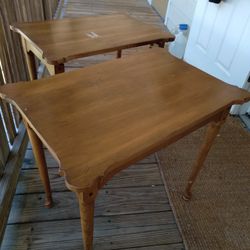 Set 2 Matching Vintage Solid Wood Side Tables