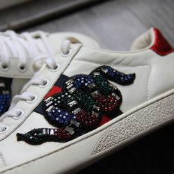 Gucci Ace Snake Sneakers – White Leather