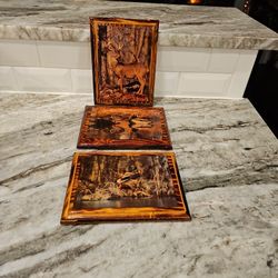 Vtge  Set Of Wooden Hand Made 🦌 Deer & duck  On The Water 8.5"×7" 