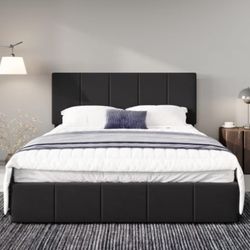 Full Size  Velvet Upholstered Platform Bed Frame/Vertical Channel Tufted Adjustable Headboard/Low Profile Bed Frame/No Box Spring Needed/Easy Ass