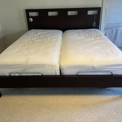 King Size Tempurpedic Bed with adjustable mattresses - 2 twins