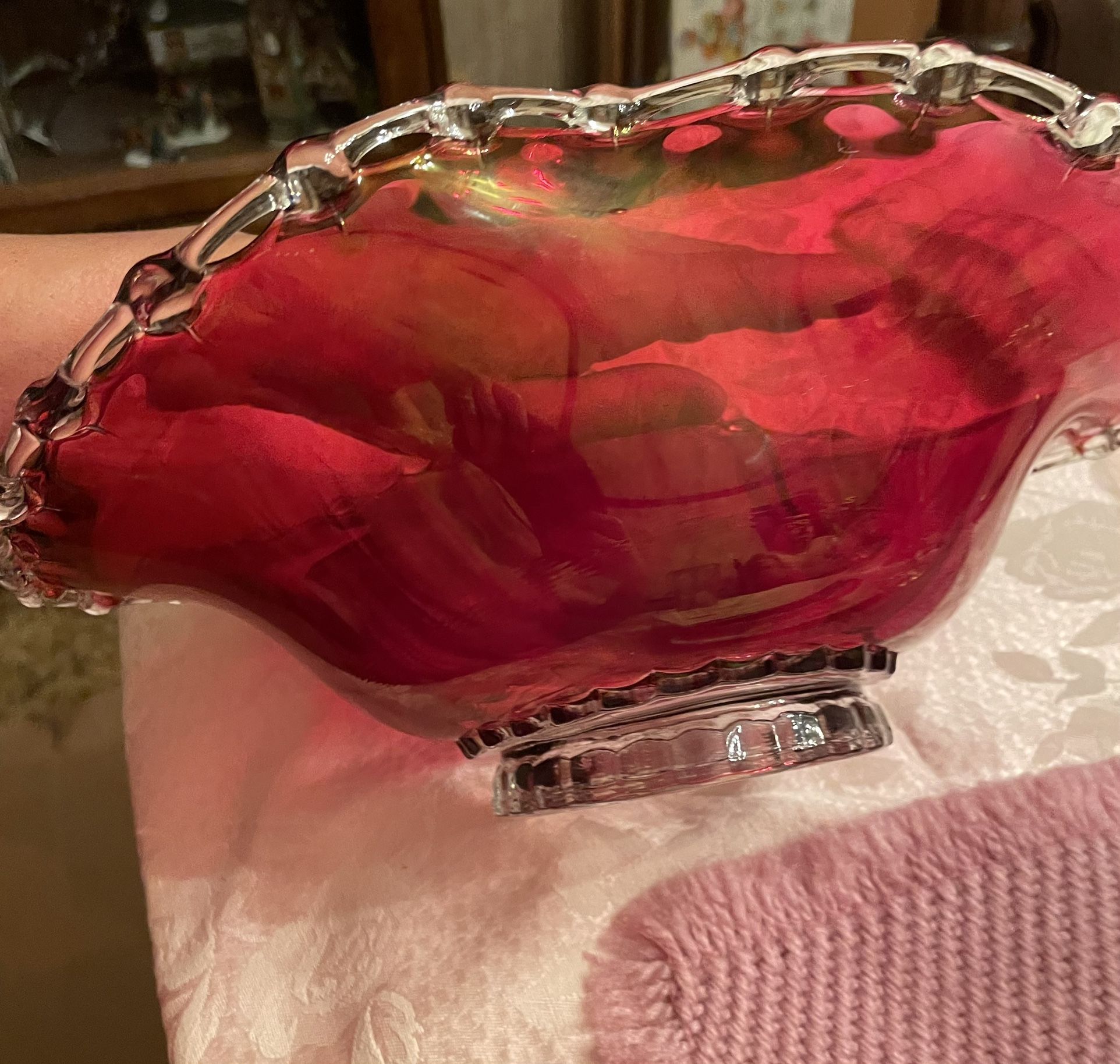 Cranberry Glass Bowl Large Ruby Red Glass Bonnet Bowl 