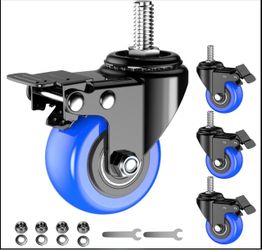 Caster Wheels Heavy Duty 2 Inch Stem Caster 800Lbs, Threaded Stem Casters 1/2"-13 X 1(Stem Diameter 1/2", Stem Length 1"), Safety Locking Caster Set O