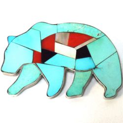 STERLING SILVER TURQUOISE BEAR PENDANT
