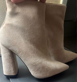 Nude Suede Block Heel Ankle Boots SIZE 8