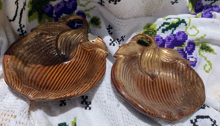 Vintage Clamor 110 Ceramic Fish Shaped Relish Dishes Plates Caramel Glaze - Set of 2