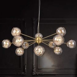 MEEROSEE Sputnik Large Modern Glass Bubble Width: 37.4", Wired Aluminum 12-Lights Chandelier