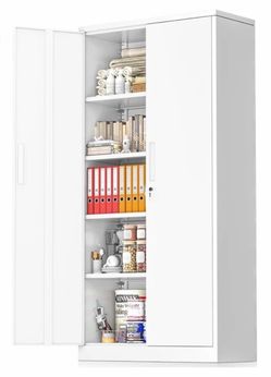 SOLAURA 71" Metal Garage Storage Cabinet White with Locking Doors and Adjustable Shelves
