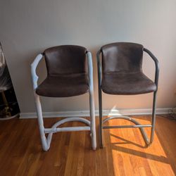 AllModern Higbee Genuine Leather Bar Stools - Set of Two, Brand New
