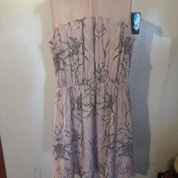 Elegant Pink Floral A-Line Dress - Size L