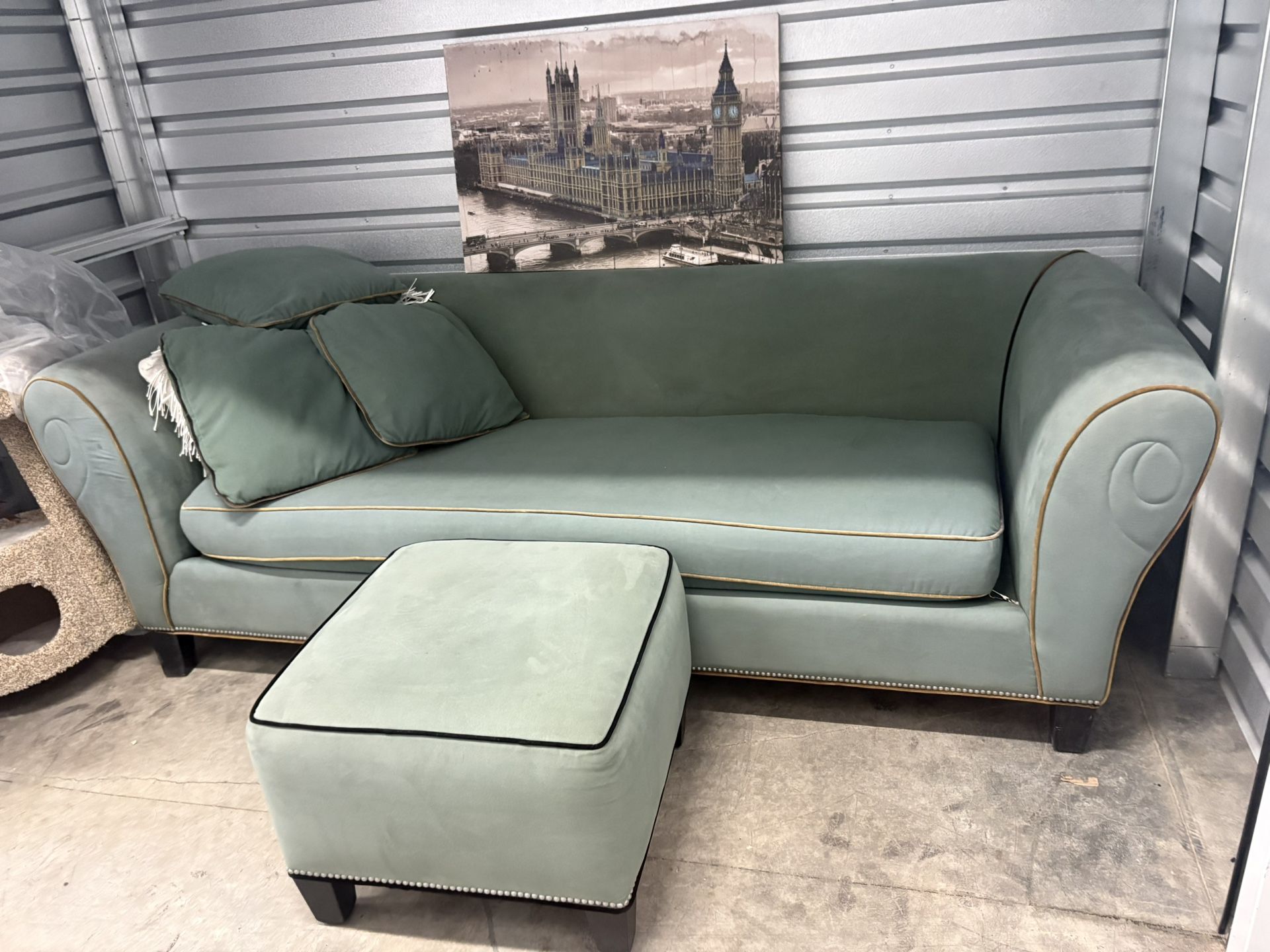 Smoky Teal Sofa & Ottoman-can Deliver!